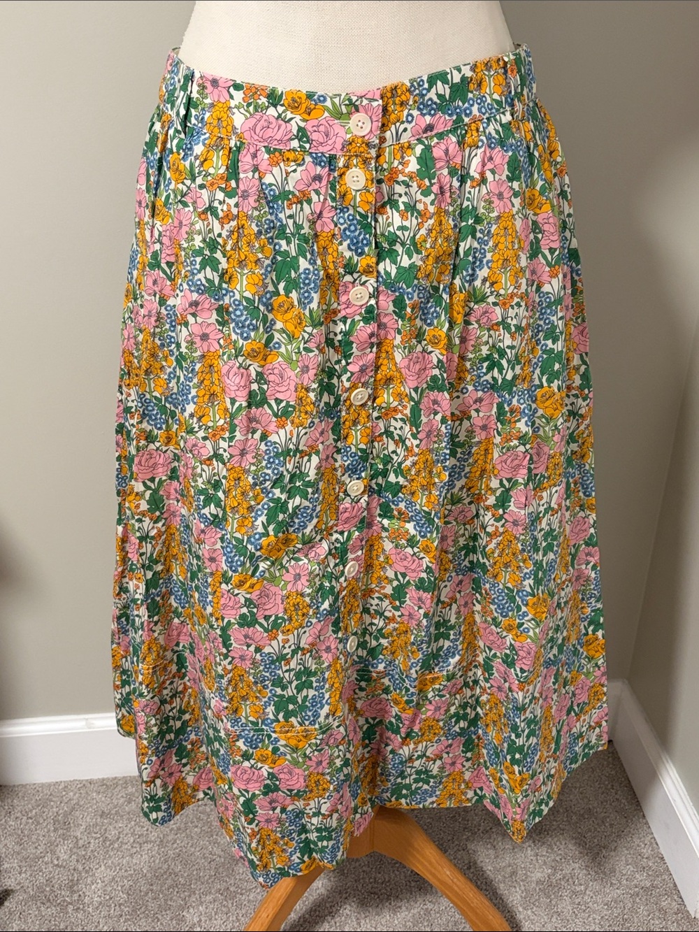 J. Crew Liberty Multicolor Floral Button-Front Midi Skirt